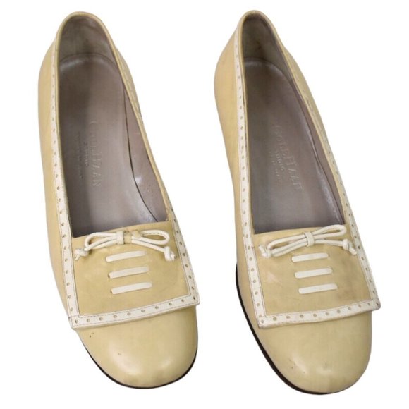 Cole Haan Studio Heels 7 AA Womens Beige Narrow Bow Front Block Heel Slip On - Picture 2 of 13